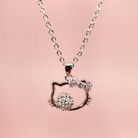 Brand New Rhinestone Hello Kitty Silver Necklace #2 - Picture 1 of 8